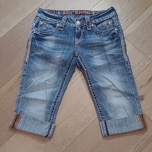 EUC Rock Revival Johanna Capri Denim Pant Women's sz 25 Low Rise Cuffed Leg